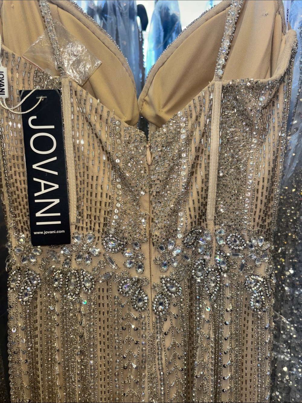 Jovani 42541 Nude Beaded Evening Gown with Thigh Slit - Picture 5 of 6
